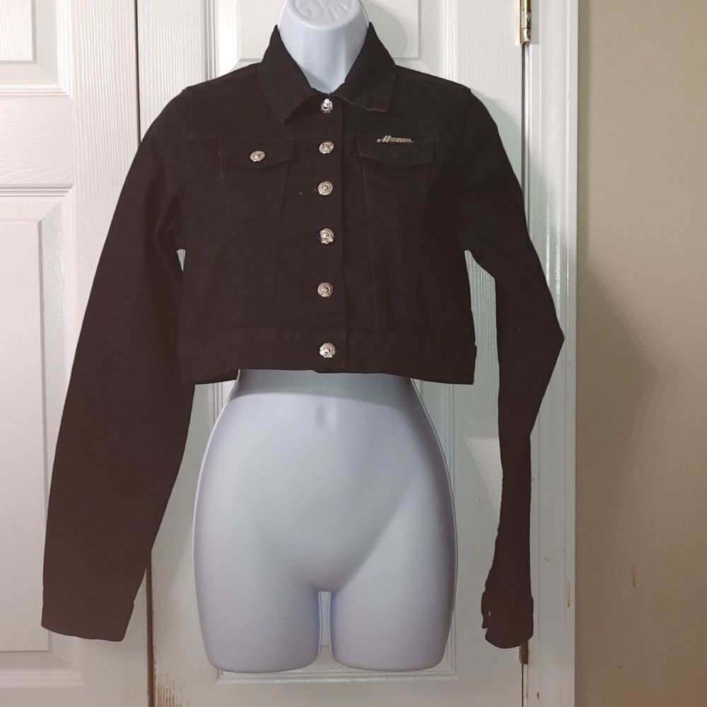 M. Michel  black cropped jean denim jacket  Sz M